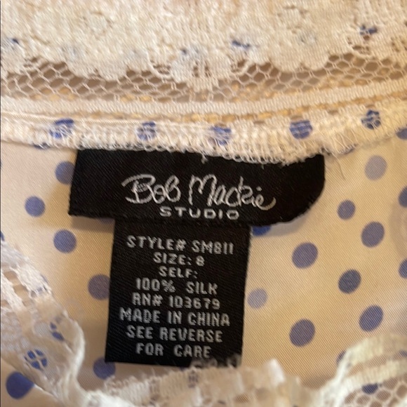 Bob Mackie White and Blue Polka Dot Blouse - Picture 2 of 8